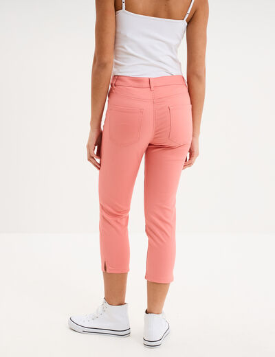 Pantacourt slim twill 5 poches rose vif femme