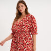 Robe smock&eacute;e manches ballons rouge coquelicot femme grande taille