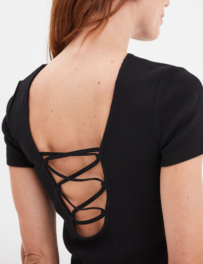 T-shirt dos nu avec laçage noir femme