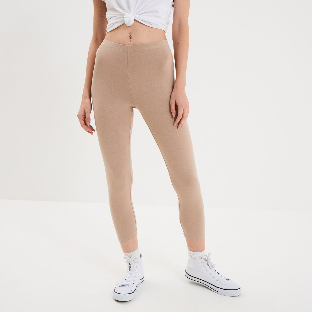 Legging 7/8 &egrave;me taille &eacute;lastiqu&eacute;e sable femme
