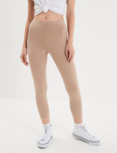 Legging 7/8 &egrave;me taille &eacute;lastiqu&eacute;e sable femme