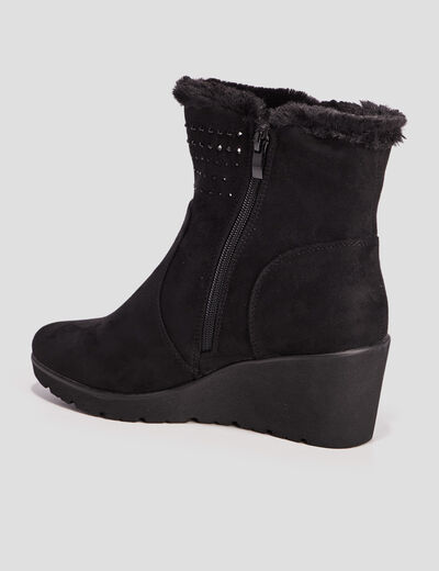 Bottines compens&eacute;es pied large noir femme