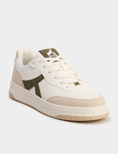 Baskets &agrave; lacets semelle plate vert kaki homme