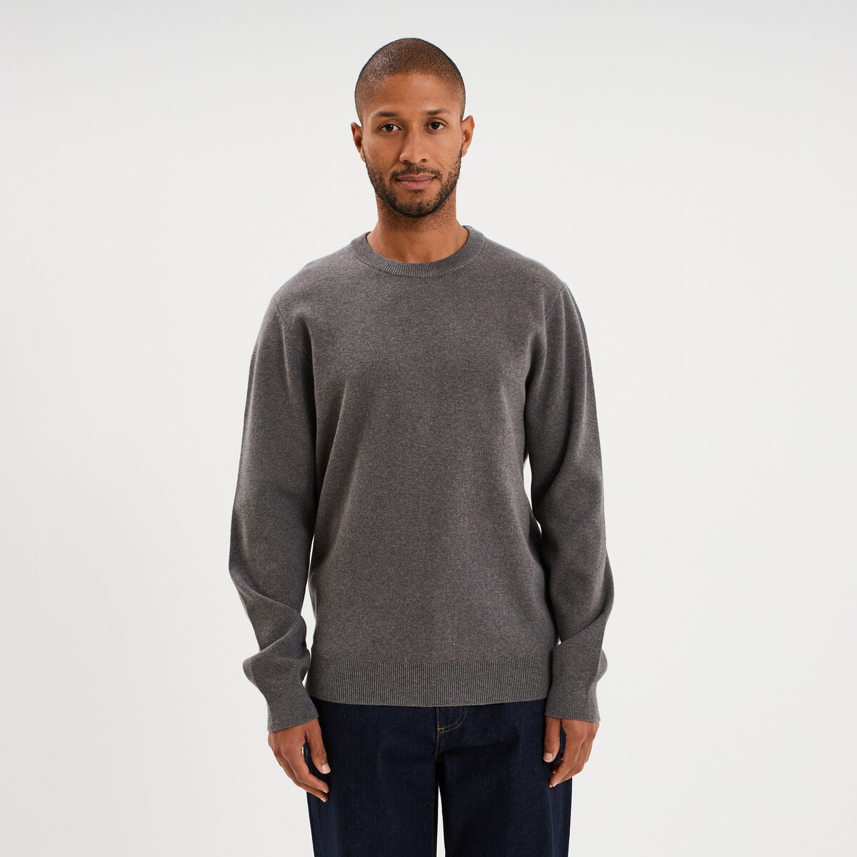 Pull col rond manches longues gris homme