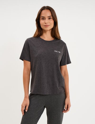T-shirt col rond manches courtes coton gris fonc&eacute; femme