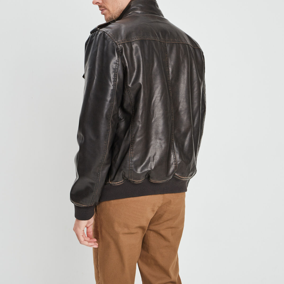 Blouson droit simili cuir marron homme
