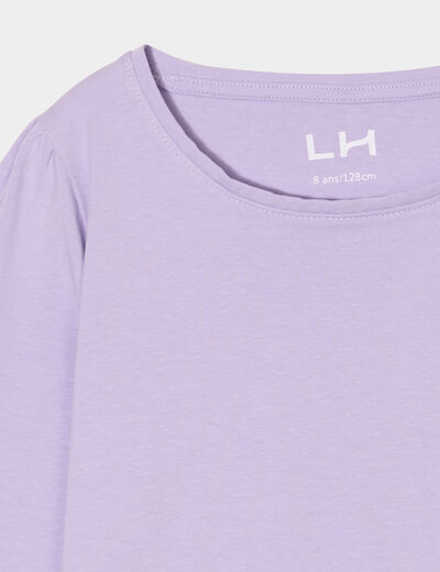T-shirt coton manches longues à fronces mauve fille