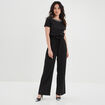 Pantalon large ceinturé noir femme
