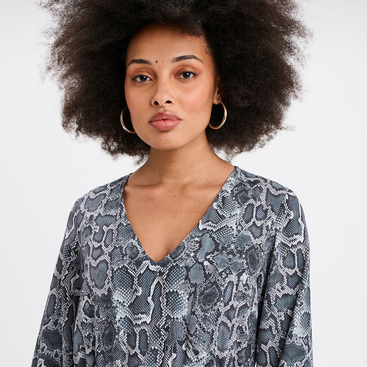 Robe longue fluide manches longues gris femme