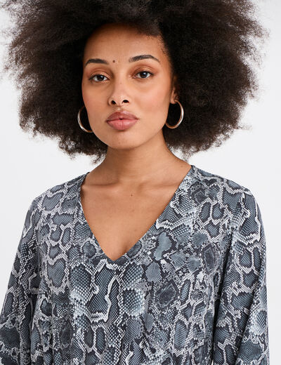 Robe longue fluide manches longues gris femme