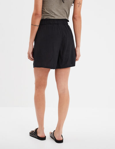 Short paperbag fluide ceinturé noir femme