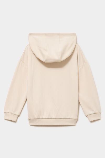 Sweat hoodie doubl&eacute; &agrave; capuche oversize ecru gar&ccedil;on