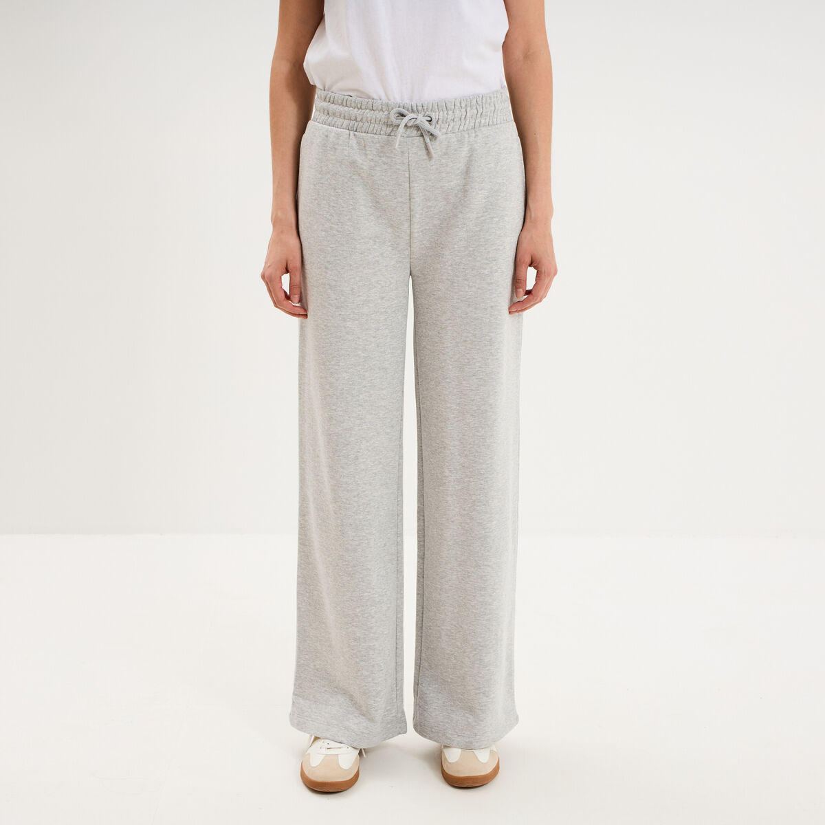 Pantalon de jogging molletonn&eacute; large gris clair femme