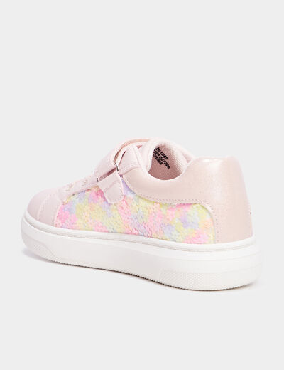 Tennis basses à scratchs et sequins rose fille