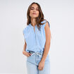Blouse sans manches col tunisien bleu femme