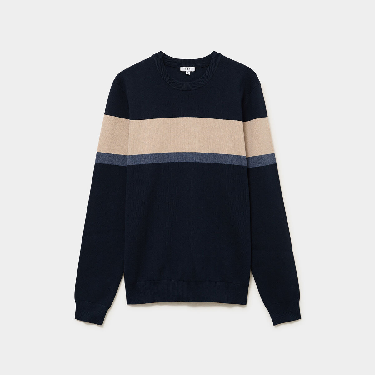 Pull col rond manches longues bleu marine homme