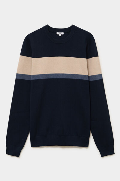 Pull col rond manches longues bleu marine homme