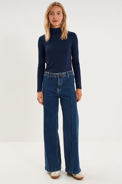 T-shirt manches longues col roul&eacute; bleu marine femme