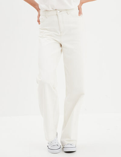 Jeans wide leg taille haute Creeks ivoire femme