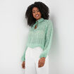 Blouse col froncé à cordons et volants vert femme