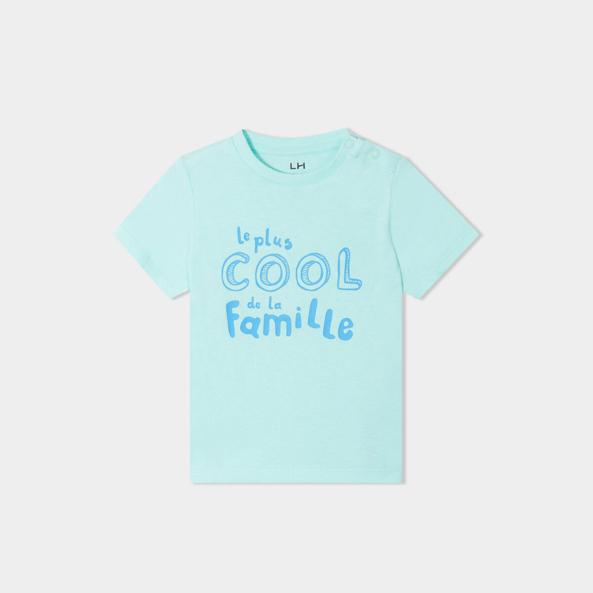 T-shirt col rond manches courtes coton bleu turquoise bébé garçon