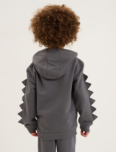 Sweat hoodie détails fantaisie coton gris foncé garçon