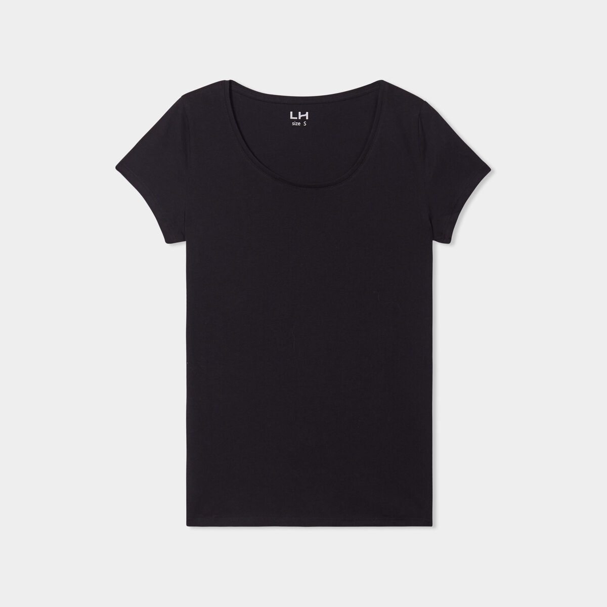T-shirt coton col rond manches courtes noir femme