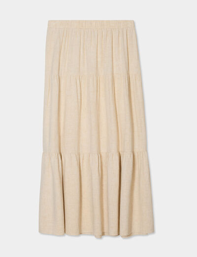 Jupe midi évasée lin mélangé beige femme