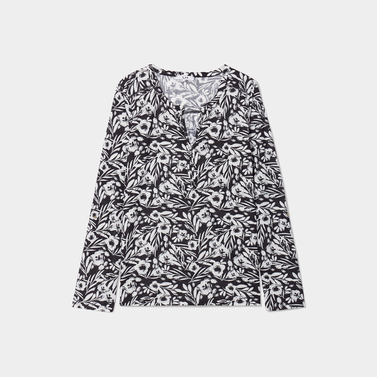 T-shirt manches longues à revers noir femme