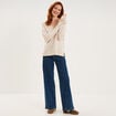 Pull col en V manches longues ecru femme