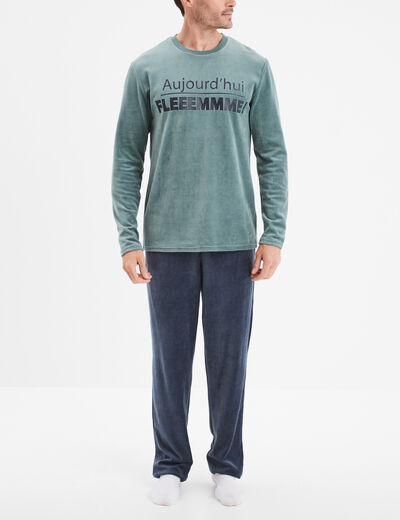Ensemble pyjama 2 pièces haut et bas vert homme