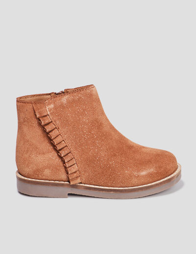 Bottines à volants bout rond en cuir camel fille