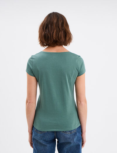T-shirt coton col rond manches courtes vert foncé femme