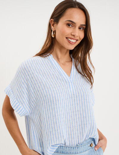 Blouse droite &agrave; manches courtes ecru femme