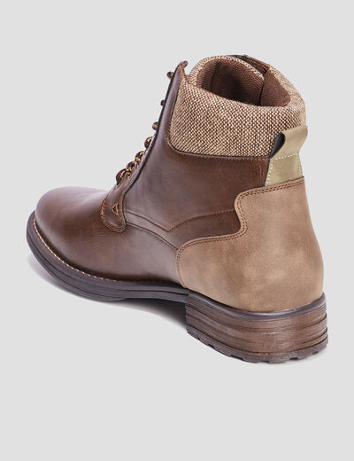 Boots à lacets bi-matières marron homme