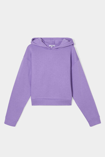 Sweat cropped à capuche hoodie parme femme