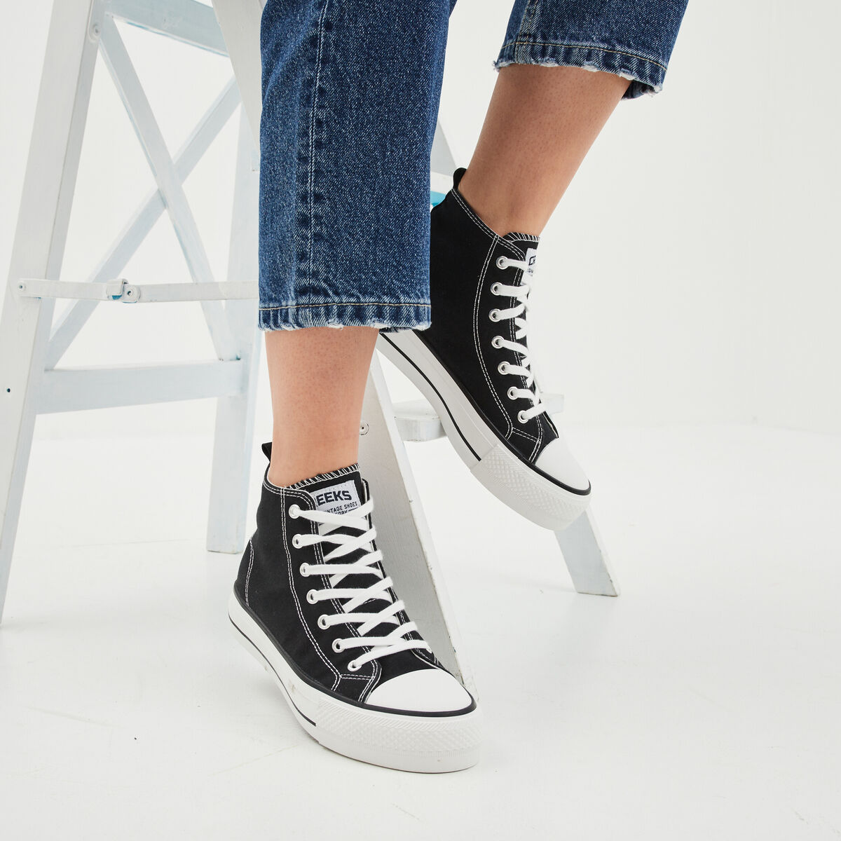 Baskets montantes &agrave; lacets Creeks noir femme