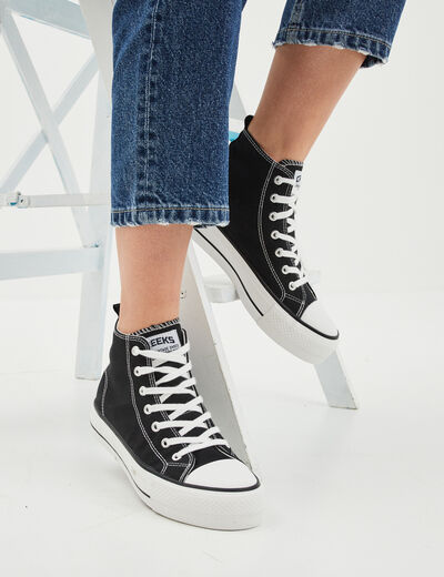Baskets montantes &agrave; lacets Creeks noir femme