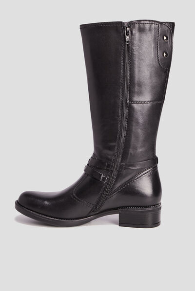 Bottes zippées en cuir noir fille