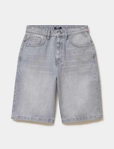 Short bermuda en jean large coton denim gris clair homme