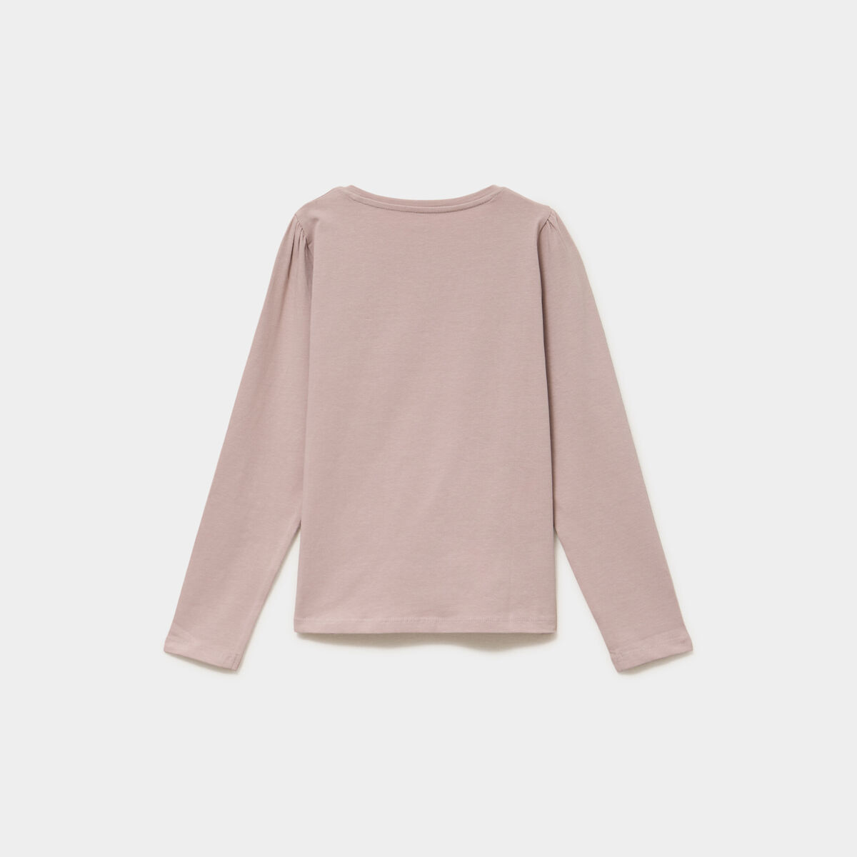 T-shirt coton manches longues &agrave; fronces marron clair fille