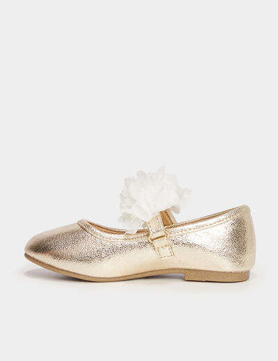 Ballerines cérémonie détails fleurs jaune or fille
