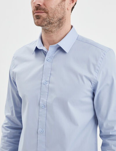 Chemise effet stretch manches longues bleu ciel homme