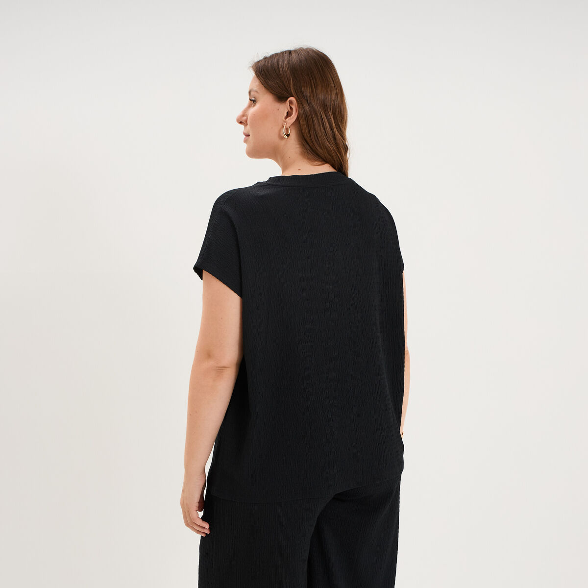 T-shirt manches courtes gaze de coton noir femme grande taille