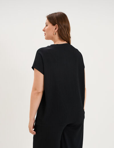 T-shirt manches courtes gaze de coton noir femme grande taille