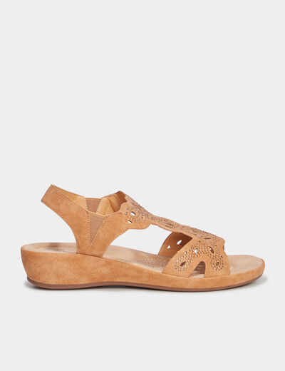 Sandales compensées ajourées marron femme