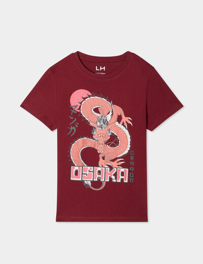 T-shirt col rond manches courtes coton bordeaux garçon