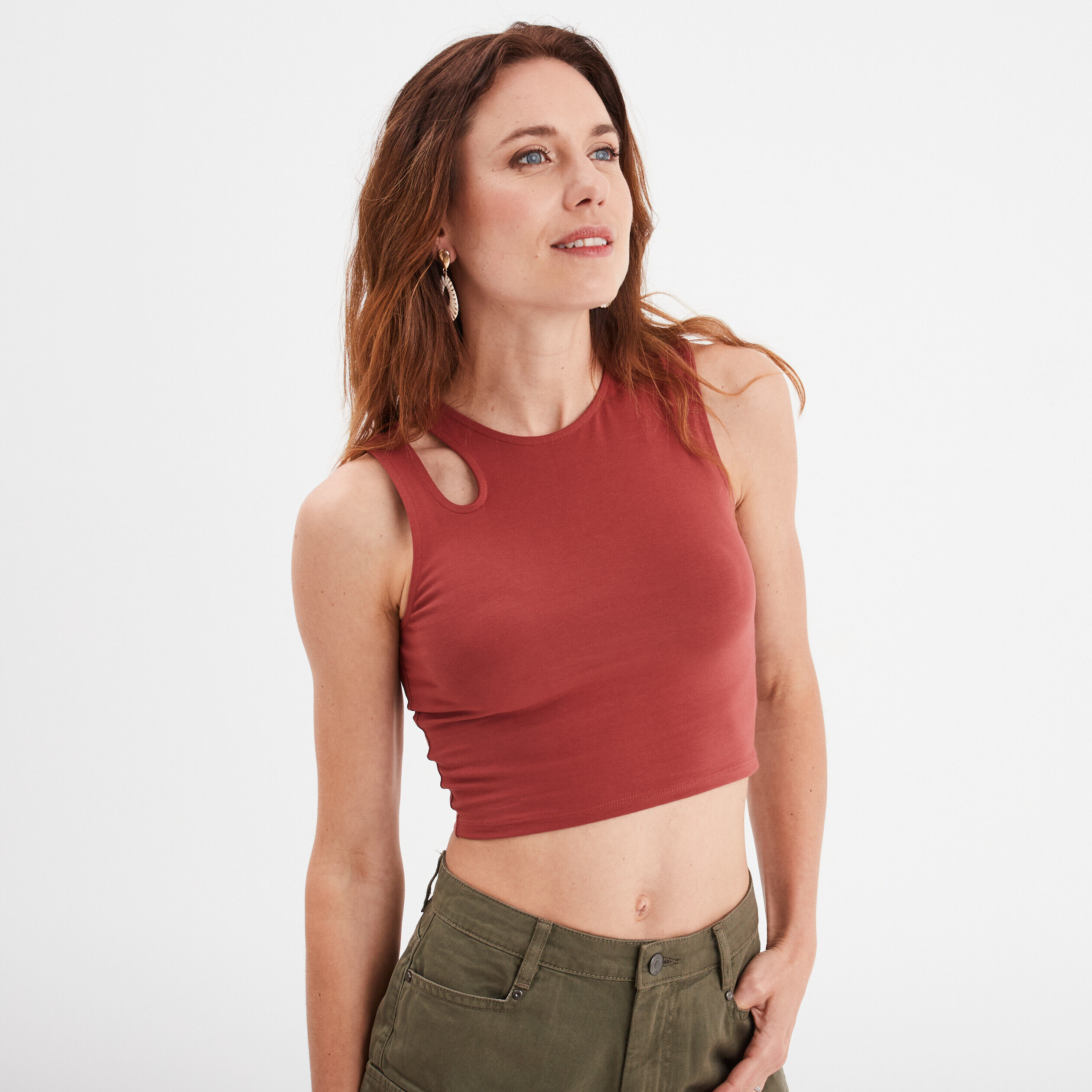 Débardeur cropped ajusté avec ouverture rouge foncé femme LIBERTO