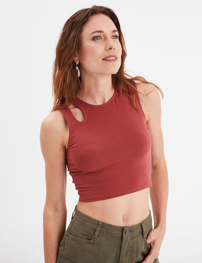 Débardeur cropped ajusté avec ouverture rouge foncé femme