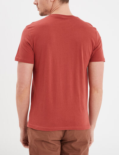 T-shirt droit en coton manches courtes rouge fonc&eacute; homme